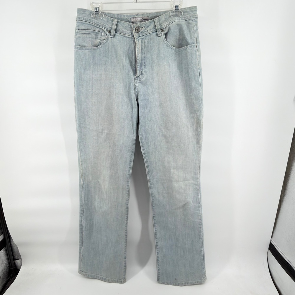 Chicos Platinum Jeans Womens 1 Light Blue Light Wash Straight Leg Mid Rise